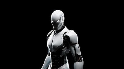Fototapeta na wymiar AI Humanoid Robot in Profile, Dark Background