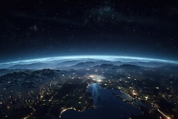 Captivating image offers stunning view of planet earth from space during serene hours of night....