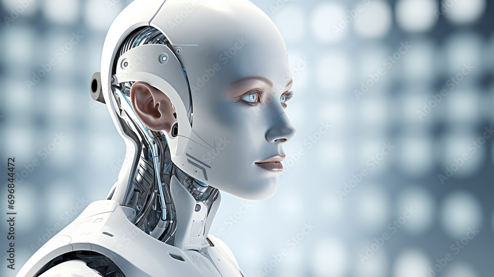Poster ai humanoid robot standing in high-tech lab setting