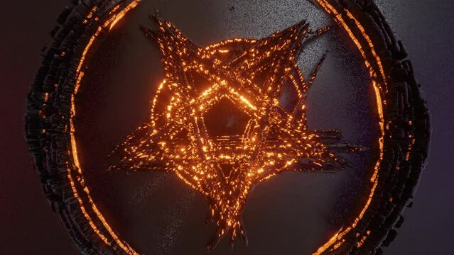 Pentagram wicca star esoteric occult spiritual and black magic symbol. Pentacle neon star amulet satanic pentagram