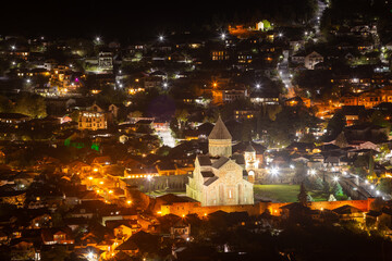 lights of the night city of Mtskheta from above