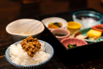 納豆定食　鯵の干物