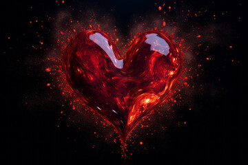 Abstract red glossy heart on black background.  Valentine's day concept.