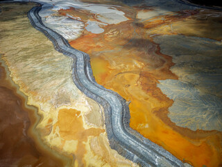 Aerial view of Mining activity. Apocalypse scenery. Earth destruction. Disruption of nature. ...