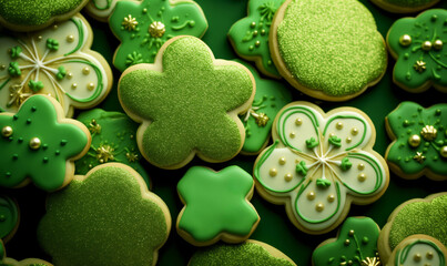 St Patrick's day cookies decorated with green icing - obrazy, fototapety, plakaty