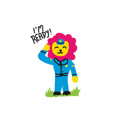 Cute Lion police vector illustration for fabric, textile and print