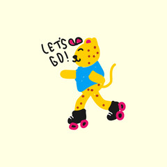 Cute tiger playing roller skate vector illustration for  fabric, textile and print