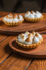 Lemon tartlets. Mini tarts with lemon curd. Baking background, pastry background