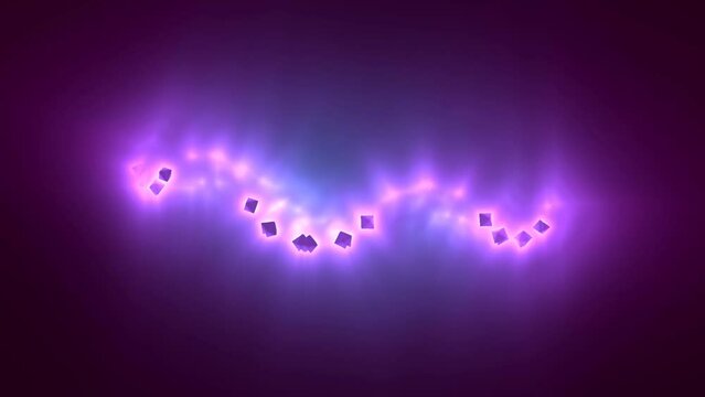 Abstract background 3D animation shiny particles and objects flow in space.