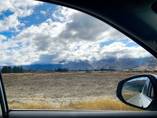 View from the window of the car at Central Otago area,
 New Zealand