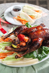 Peking duck marinated in ginger with vegetables