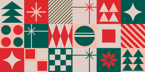 Cool Of Christmas Geometric Pattern. Abstract Geometrical Textures. Simple geometric pattern. Swiss Design Shapes. Bauhaus Decorative Background. Graphic Artwork.