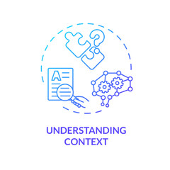 2D gradient understanding context icon, creative isolated vector, thin line blue illustration representing cognitive computing.