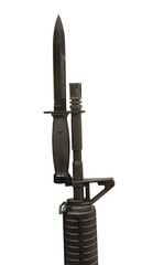 bayonet mounted on military rifle on transparent background