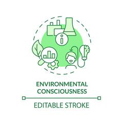 2D editable green environmental consciousness icon, monochromatic isolated vector, thin line illustration representing environmental psychology.