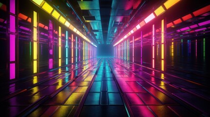 Colorful Neon corridor background 