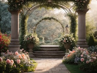 outdoor Wedding Backdrop with Lush Flowers