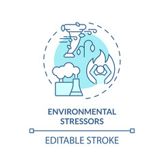 2D editable blue environmental stressors icon, monochromatic isolated vector, thin line illustration representing environmental psychology.