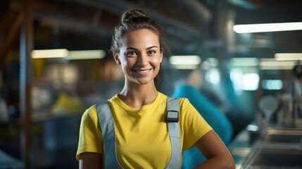 Portrait of a beautiful female cleaning lady Smiling at the camera  - obrazy, fototapety, plakaty