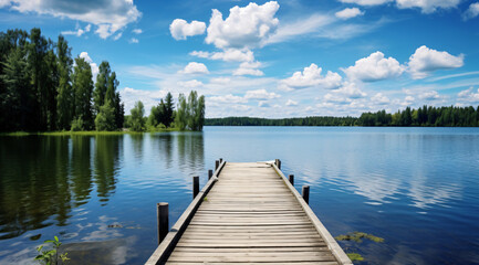 Wooden pier over lake with beautiful nature