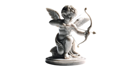 Cupid Statue with Bow and Arrow on Transparent Background