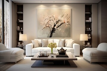 Beautiful Living Room, Interior Style, Sofa and Paintings
