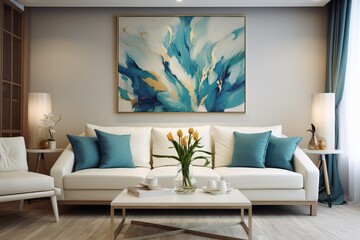 Beautiful Living Room, Interior Style, Sofa and Paintings