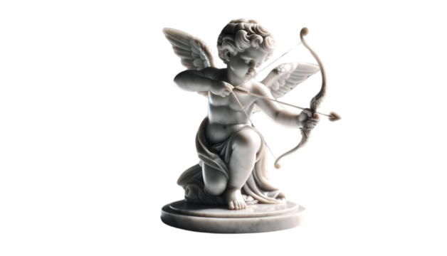 Cupid Statue with Bow and Arrow on Transparent Background - Powered by Adobe