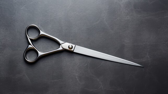 Tailoring scissors on a rough black concrete background. copy space