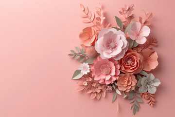 Valentine's Day: composition of paper flowers, paper sculpture with copy space in peach fuzz color