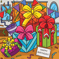 Birthday Gift Colored Cartoon Illustration