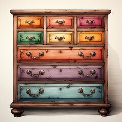 watercolor Chest of drawer clipart, Generative Ai
