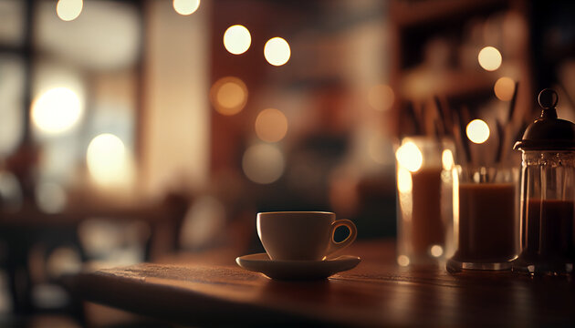 Candles in the restaurant, Blurred background image of coffee shop Background, Ai generated image