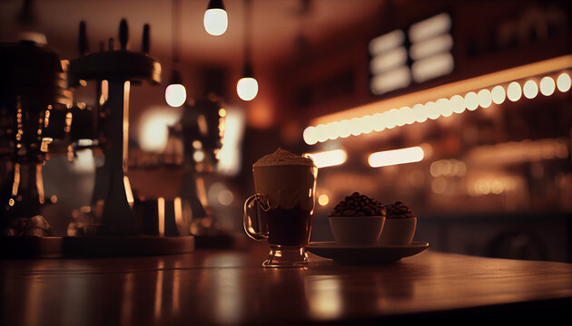 Candles in the restaurant, Blurred background image of coffee shop Background, Ai generated image
