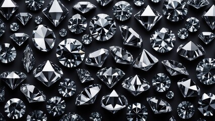 Faceted diamonds on a black background