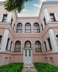Angled shot of exterior of Harem building at the courtyard of Dolmabahce Palace, Istanbul, Turkey