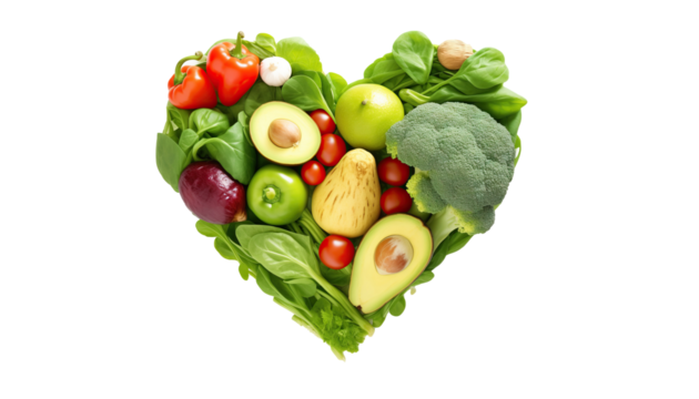 Heart Shape Created With Nutritional Vegetable and fruits Food. World Health and Medical Health Day Concept on transparent background - Powered by Adobe