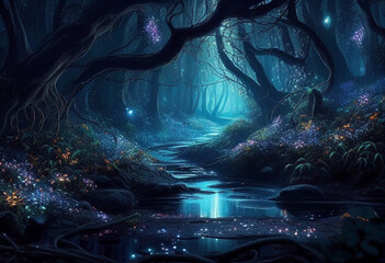 Beautiful mystical stream in the forest