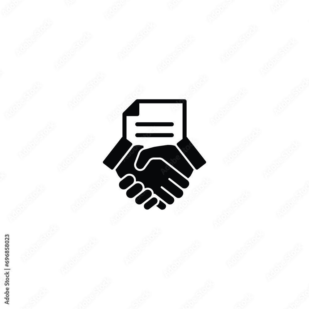 Poster handshake with document icon, business contract line icon vector for web site computer and mobile ap