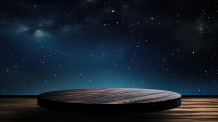 Empty Old Black Lacquer Table with Blurred Night Sky Theme in Background, Perfect for Product Display.