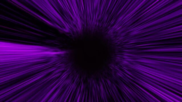 Abstract hyperjump to another galaxy. Creative red purple blue shades space background. Speed of light. Neon glowing rays in motion. Hyperspeed space travel concept. Fast travel through time teleport.