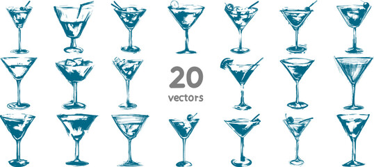 glass for alcoholic drinks vector stencil drawings collection - obrazy, fototapety, plakaty