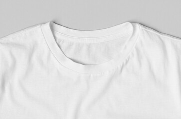 Men's crew neck t-shirt label mockup, closeup.