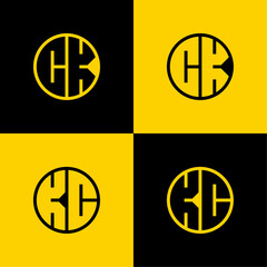 Simple CK and KC Letter Circle Logo Set, suitable for business with CK or KC initial