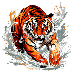 Tiger running on water in vector pop art style