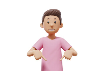Fototapeta premium 3D man character illustration pointing with pink shirt and transparent background