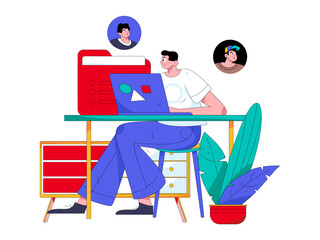 Flat vector illustration of business people operating work scene
