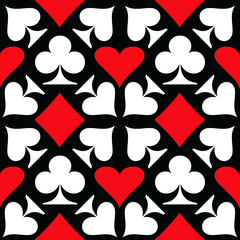 Red, Black & White Playing Card Symbols Seamless Pattern