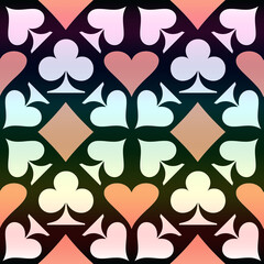 Iridescent Multicolored Playing Card Symbols Seamless Pattern