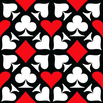 Red, Black & White Playing Card Symbols Seamless Pattern